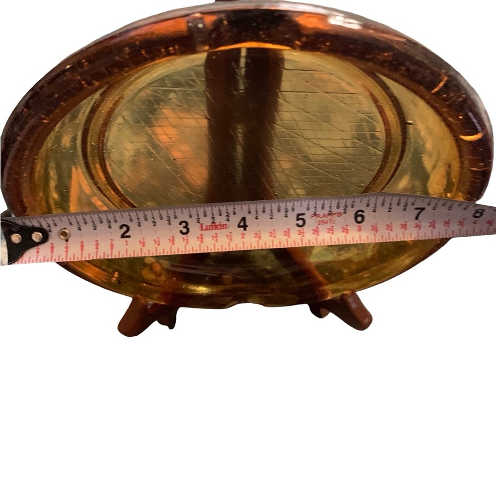 Vintage Ashtray 8" Round Amber Glass Cigarette Cigar MCM Diamond Grid Bubble - Picture 3 of 4